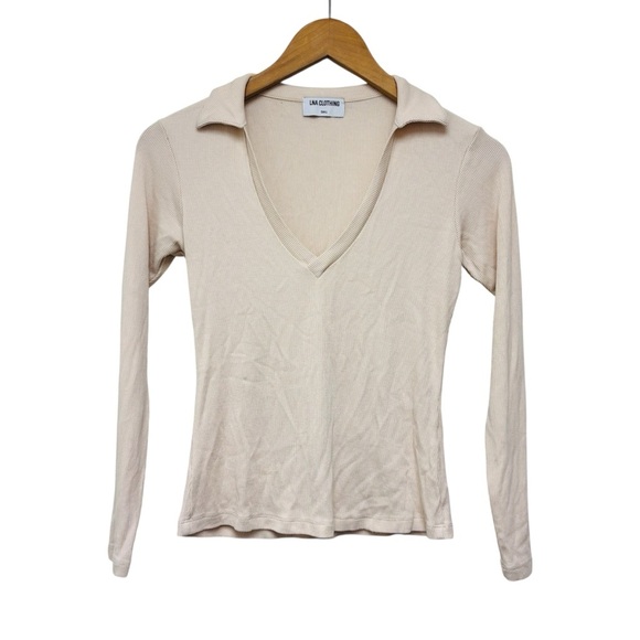 LNA Niamh Point Collar Rib Knit Top - Picture 2 of 11